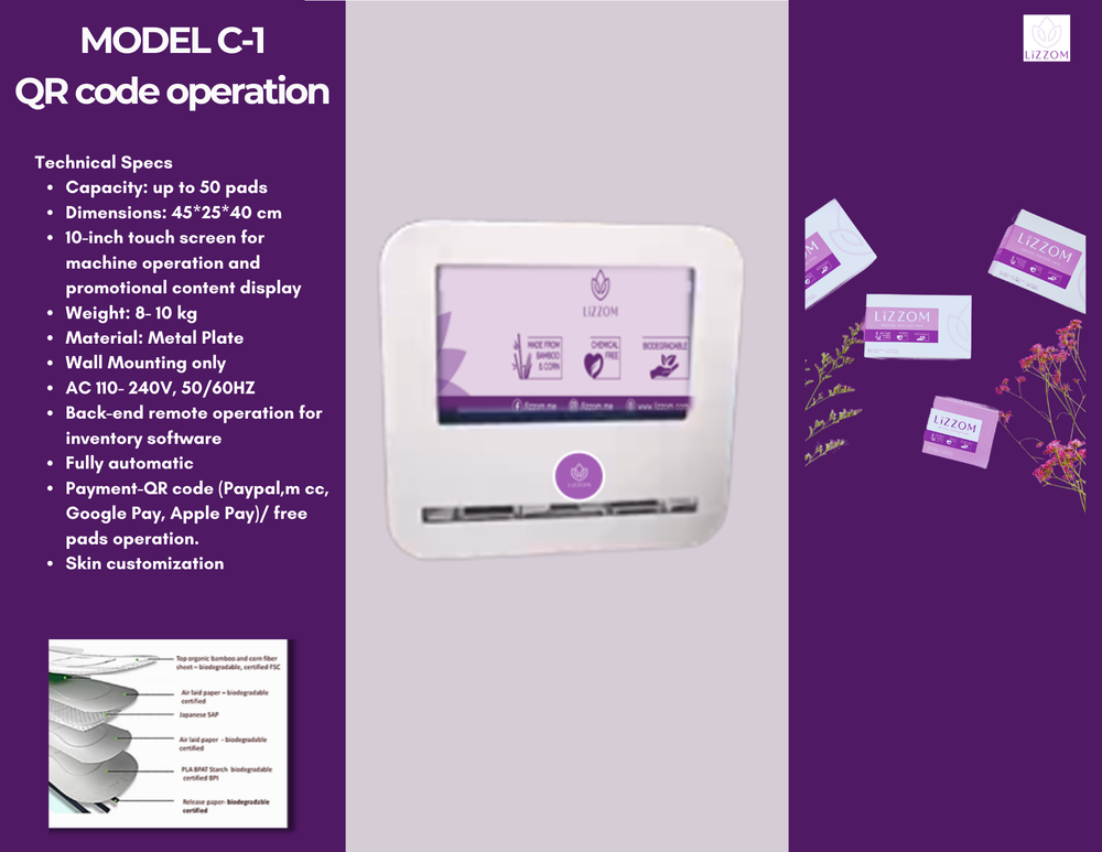 MODEL-C-1 Sanitary Pads Vending Machine – QR code operation.