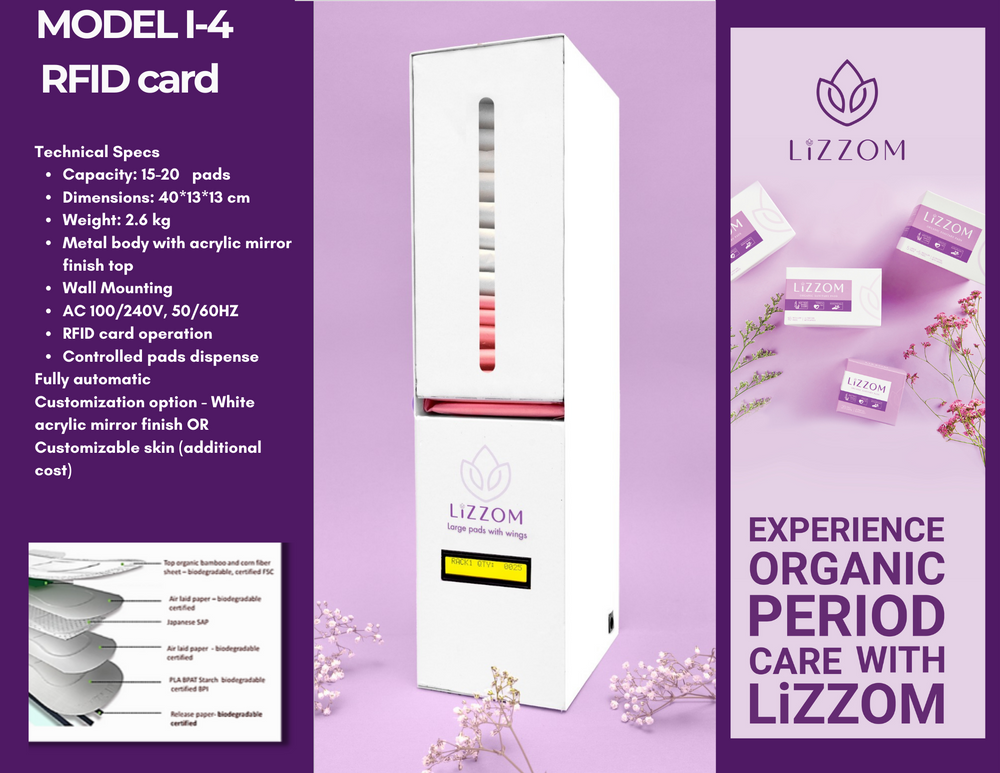 MODEL-I-4 White RFID-Enabled Fully Automatic Sanitary Pad Vending Machine (Free or controlled pads dispense).