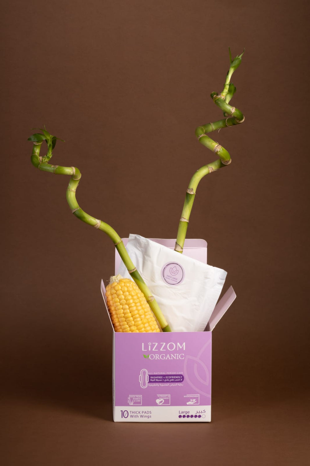 LiZZOM Organic THICK Night Pads, made from bamboo and corn