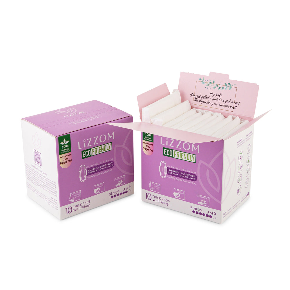 LiZZOM Organic THICK Night Pads, XLarge, purple ECO FRIENDLY box