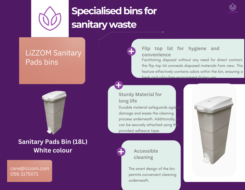 KD-GC45-18  LiZZOM Sanitary Pads Bin (18L)_White color.