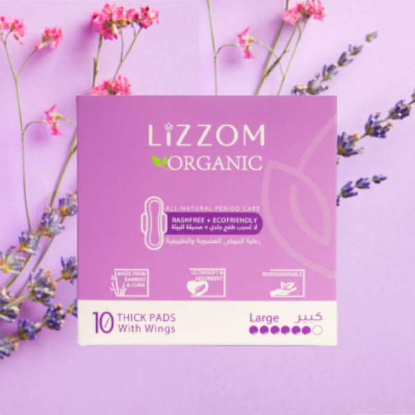 LiZZOM Organic THICK Night Pads - 10 count. Dry feel | Plastic free | Antibacterial | Odor & Rash free. ( CHECK OUR SIZES )