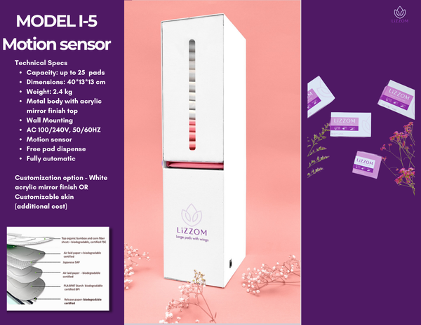 MODEL-I-5-A     Fully Automatic Motion Sensor White Sanitary Pad Vending Machine - (Free pad dispense)