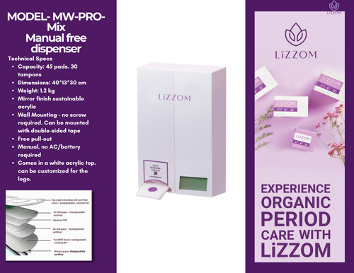 MODEL-MW-PRO-Mix     Minimalist Manual Acrylic White - Tampons and Sanitary Pads Dispenser