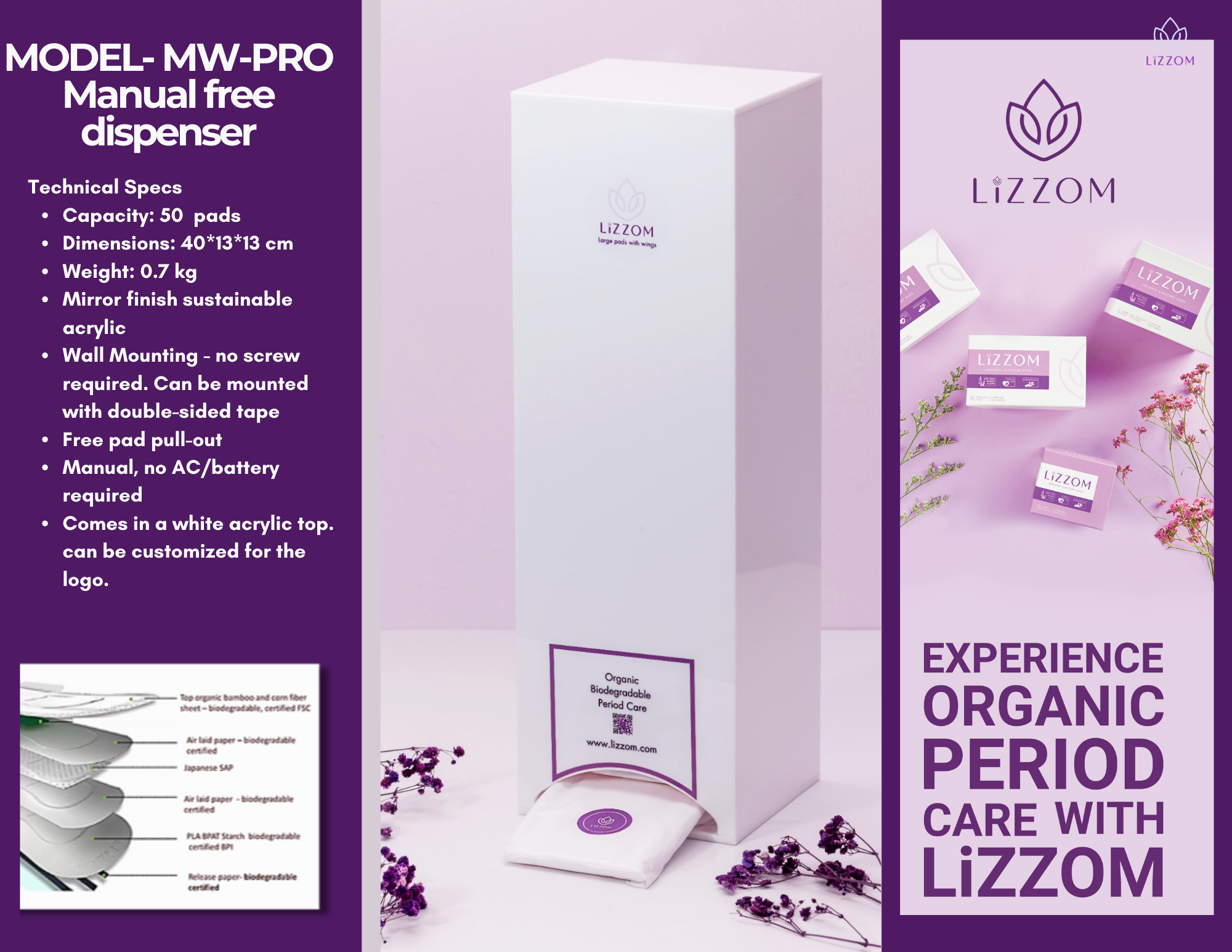 MODEL-MW-PRO     Minimalist Manual Acrylic White - Sanitary Pads Dispenser