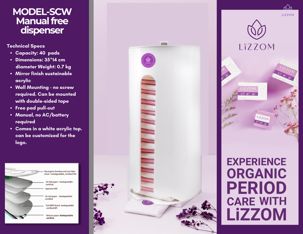 MODEL-SCW-PRO Sleek CURVED Acrylic White Sanitary Pads Dispenser PRO.