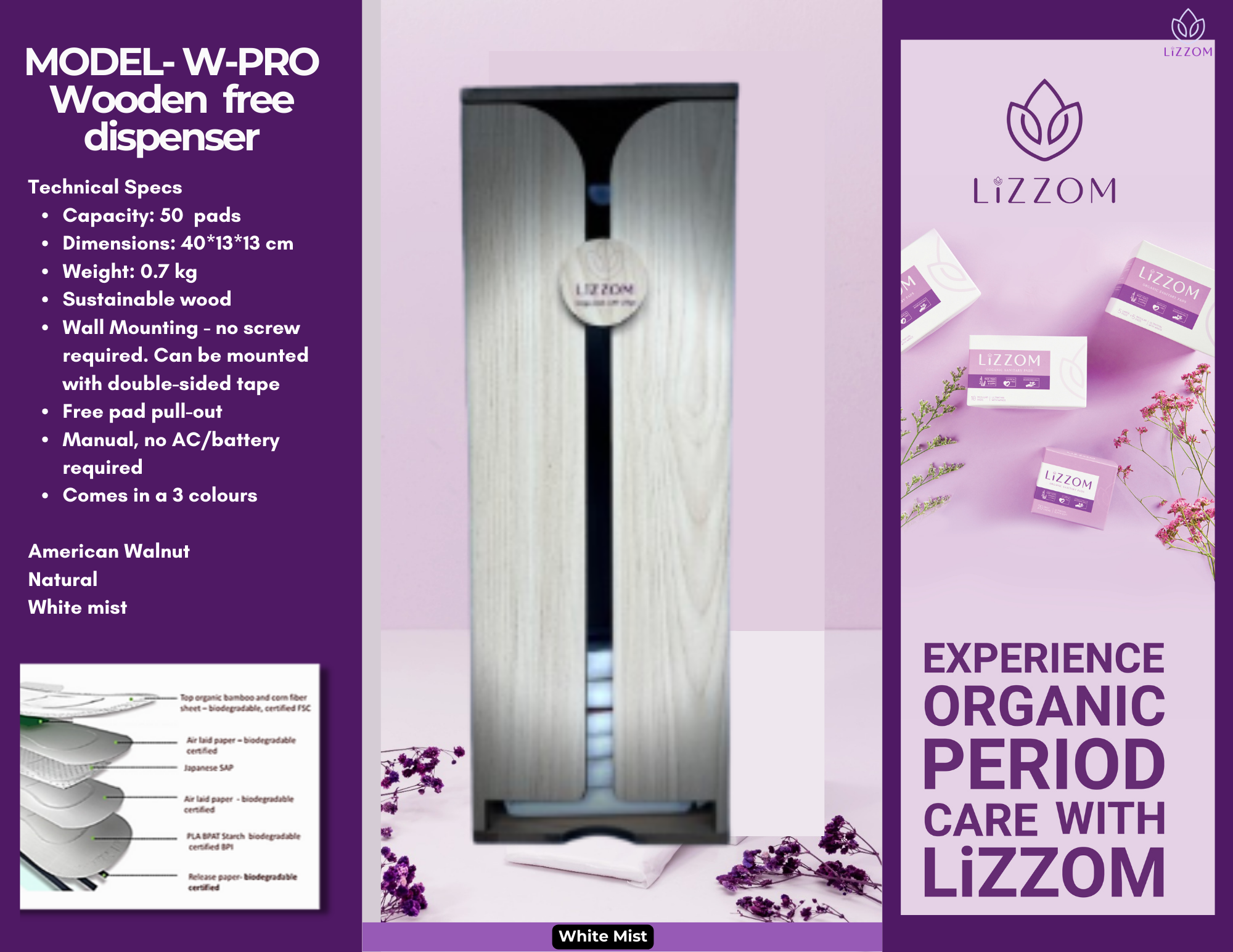 MODEL-W-PRO Minimalist Manual Wooden Sanitary Pads Dispenser