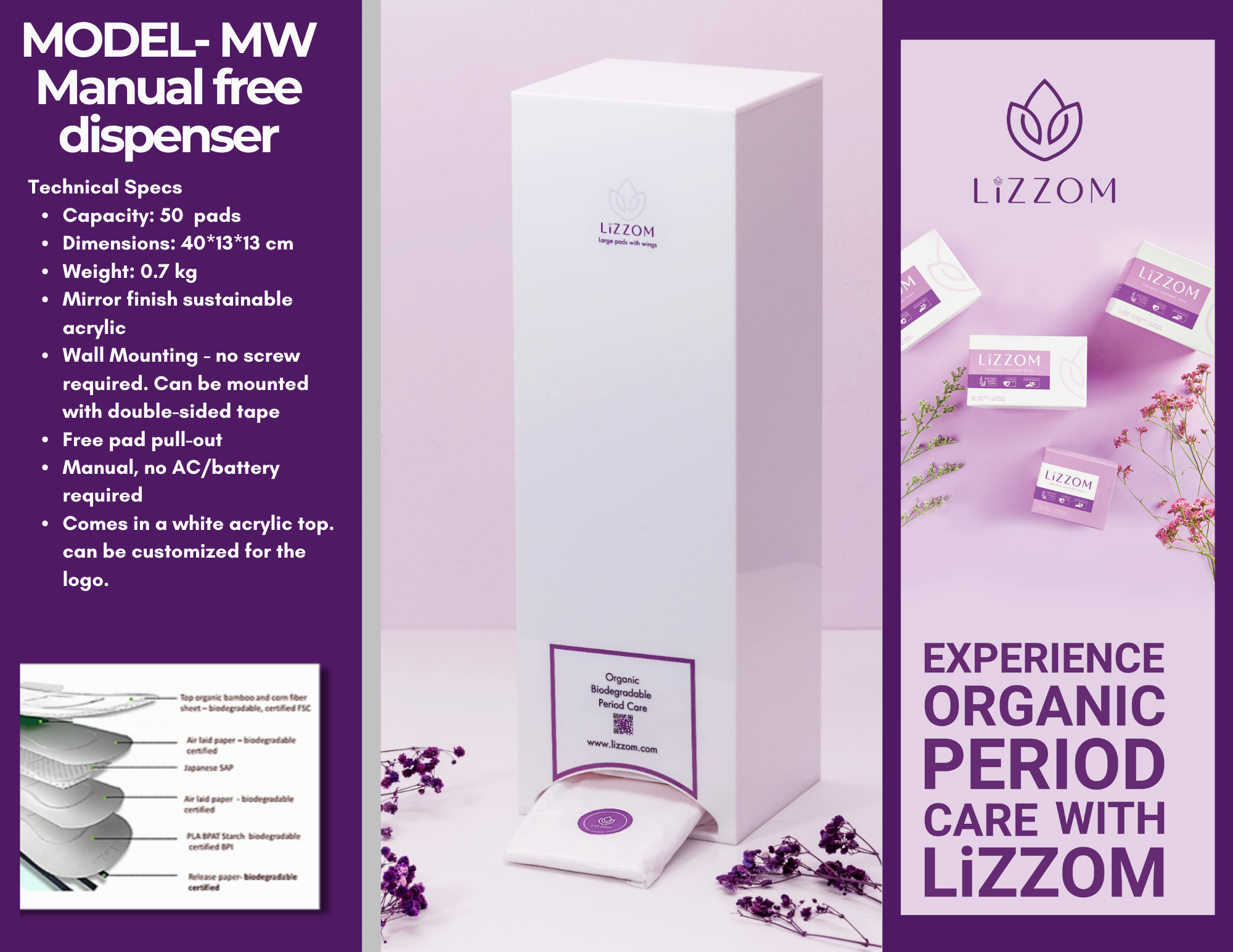 MODEL-MW-PRO      Minimalist Manual Acrylic White Sanitary Pads Dispenser