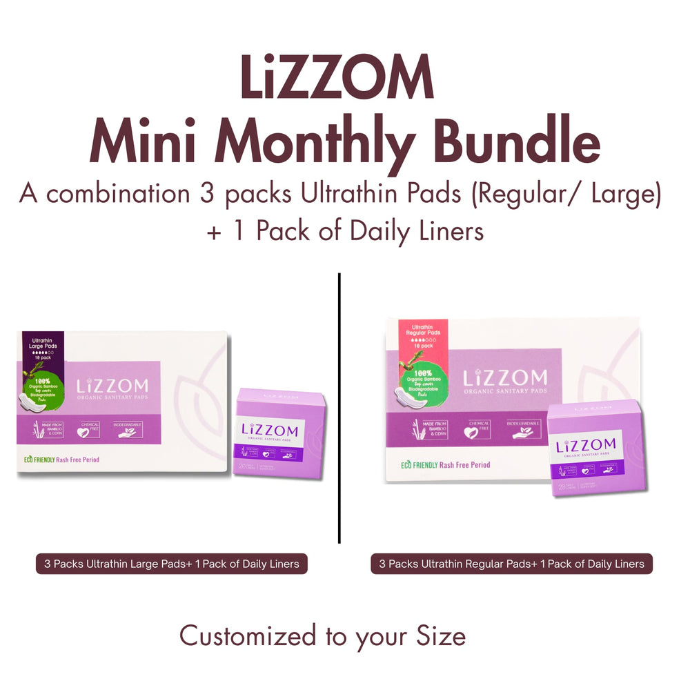 LiZZOM Mini Monthly Bundle — pack shot — LiZZOM organic period care, UAE