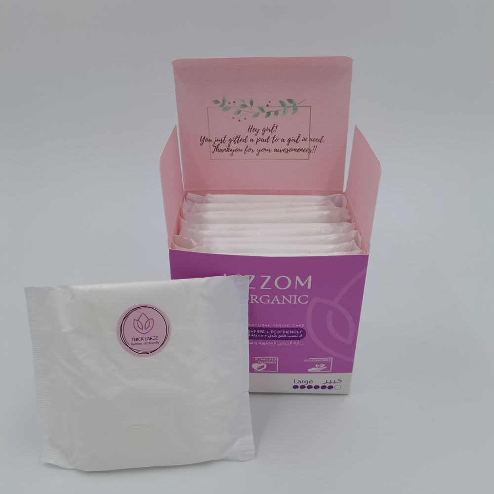 LiZZOM Organic THICK Night Pads, Large box opened with a wrapped pad