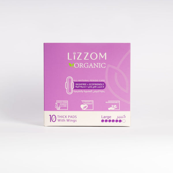LiZZOM Organic THICK Night Pads - 10 count. Dry feel | Plastic free | Antibacterial | Odor & Rash free. ( CHECK OUR SIZES )