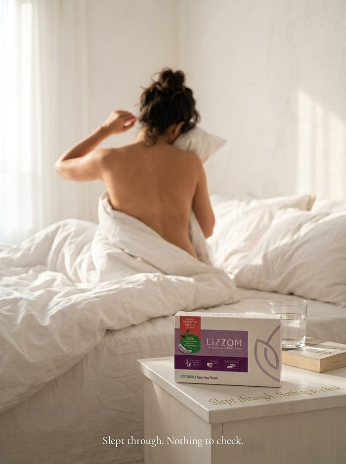 Woman waking up with a LiZZOM box on the nightstand