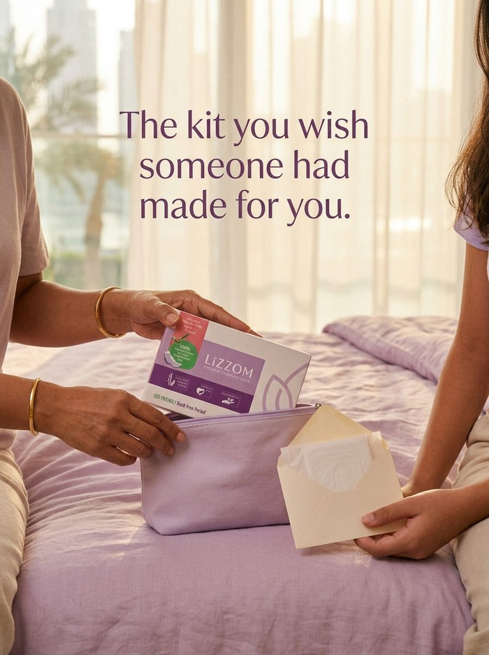 Mother and daughter packing a first-period kit