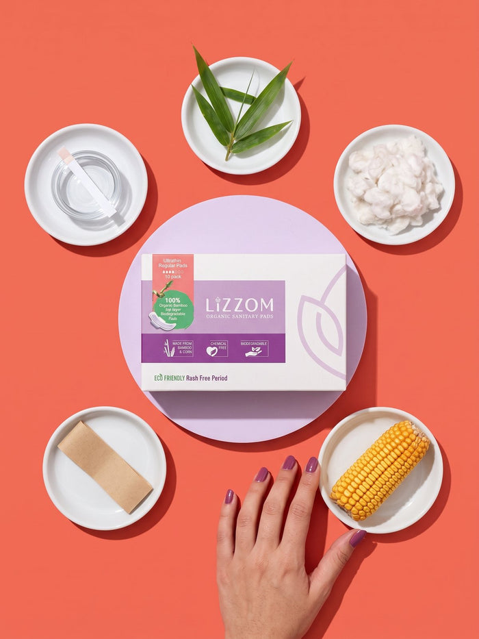LiZZOM ultrathin box surrounded by bamboo, corn, plant fibre and a pH strip