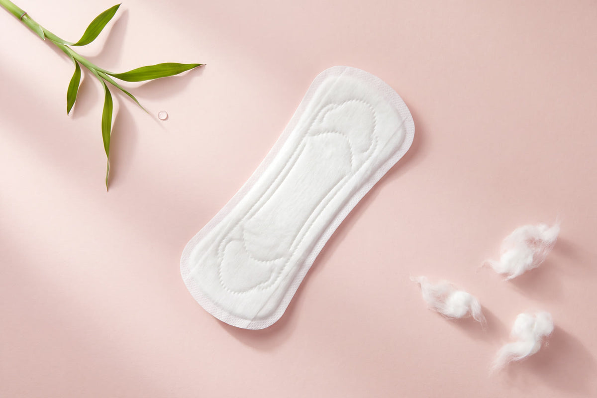 LiZZOM organic daily liner flat-lay with bamboo leaves