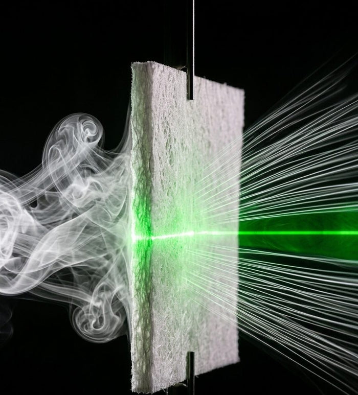 Smoke passing through a bamboo pad in a wind tunnel